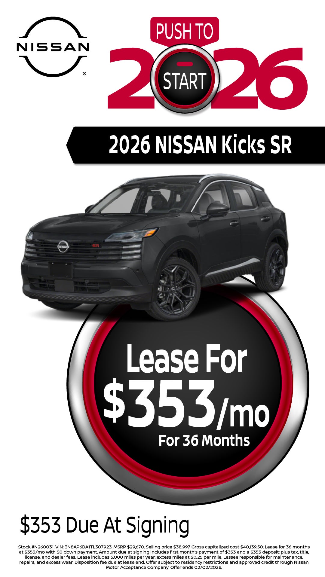 Shop $353/mo Payment on 2026 Nissan Kicks!