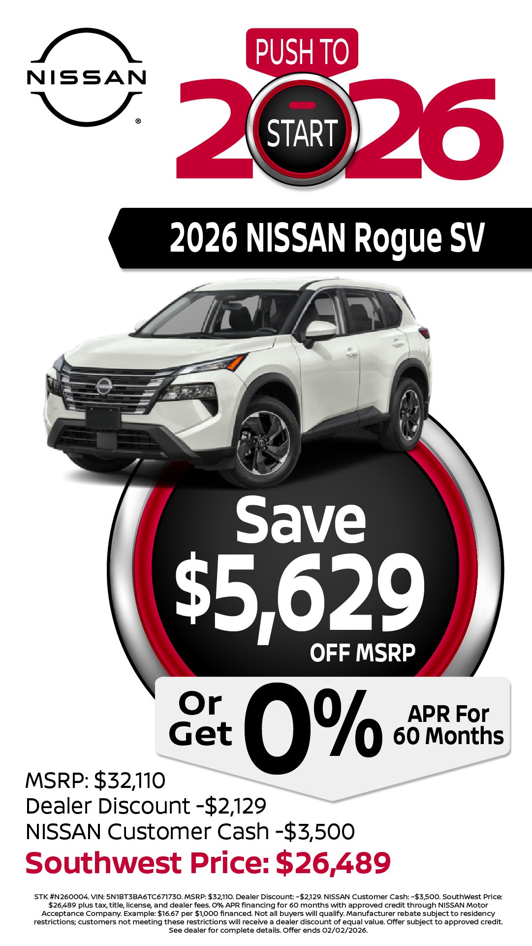 Shop $5,629 Off MSRP on 2026 Nissan Rogue!