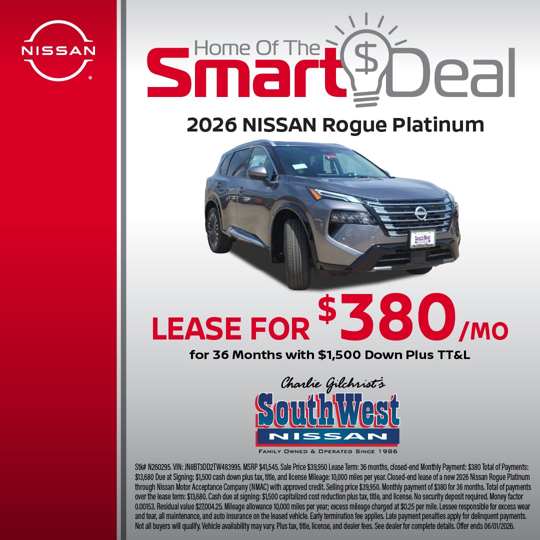 LEASE A 2026 NISSAN ROGUE PLATINUM FOR $380/MO!